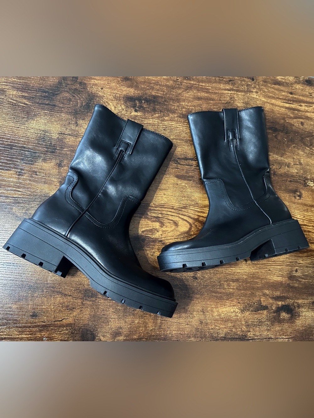 No Boundaries Black Chunky Platform Mid-Calf Boots Fall Biker Grunge Goth